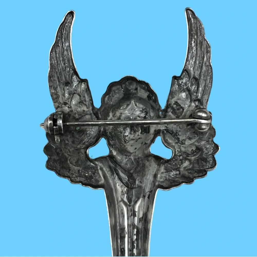925 Sterling Silver Angel Wing Brooch Pin - Picture 13 of 14